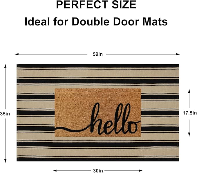 Striped Outdoor Rug 3'x5', Cotton Hand Woven Rug Front Door Mat,Washable Reversible Layered Door Mats, Foldable Front Porch Rug for Entryway/Home Entrance/Farmhouse(Black and Tan)