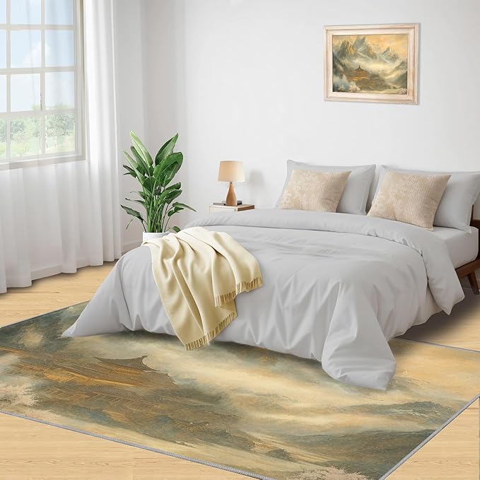 Misty Peaks Rugs for Bedroom - 5x7 Area Rug - Classic Fairy Palace Rugs for Living Room, Fairy Forest Rug, Washable Home Decor Carpet