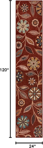 Maples Rugs Reggie Floral Runner Rug - Made in USA - Washable, Non Slip Indoor Carpet for Kitchen, Hallway, and Laundry Room, 2' x 10', Merlot