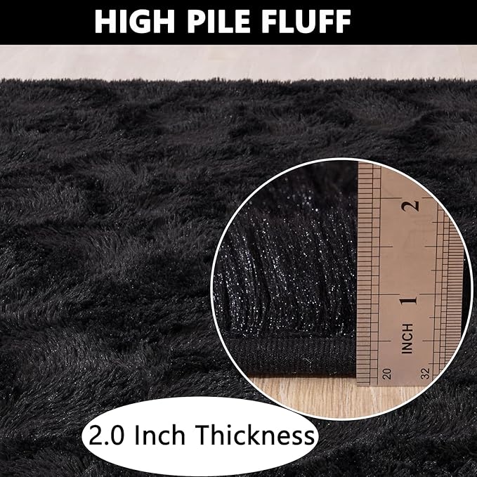 Beglad Fluffy Area Rugs 4x6 Feet, Modern Minimalist Style Shag Rugs, Non-Slip Indoor Carpet Soft Rugs for Bedroom, Living Room & Kids Room, Black
