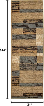 SUPERIOR Indoor Runner Rug, Jute Backed, Modern Geometric Patchwork Floor Decor for Bedroom, Office, Living Room, Entryway, Hardwood Floors, Rockwood Collection, 2' 7" x 12', Light Blue-Beige