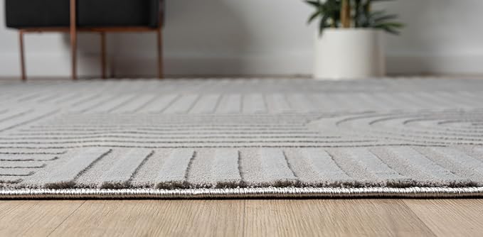 Annabel Modern Geometric Area Rug for Living Room, 5x7 Contemporary Arched and Linear Gray Rug, High-Low Pile Stain Resistant Carpet for Bedroom, Dining Room or Kitchen (5' x 7', Gray)
