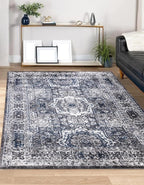 Keen Home Design Area Rugs - Non-Shedding, Thick Pile Abstract Rugs for Kitchen, Living Room, Bedroom, Dining Room, Entryway (Medallion Grey/Blue/Cream, 7'3'' x 10'2'')