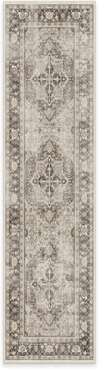 RUGGABLE Washable Vintage Runner Rug – Kamran Hazel 2.5x10, Stain-Resistant, Non-Slip Hallway Runner – Machine Washable Rug for Hallway, Entryway, Living Room & Kitchen–with Cushioned Pad