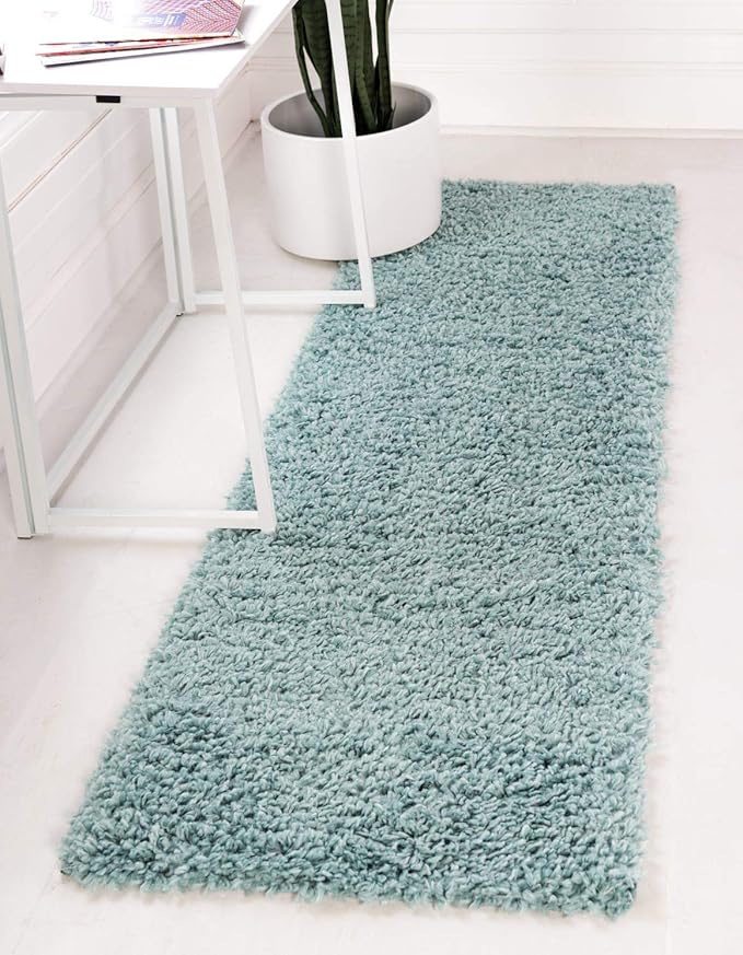 Unique Loom Davos Shag Collection Area Rug - Solid (2' 7" x 10' Runner, Aqua)