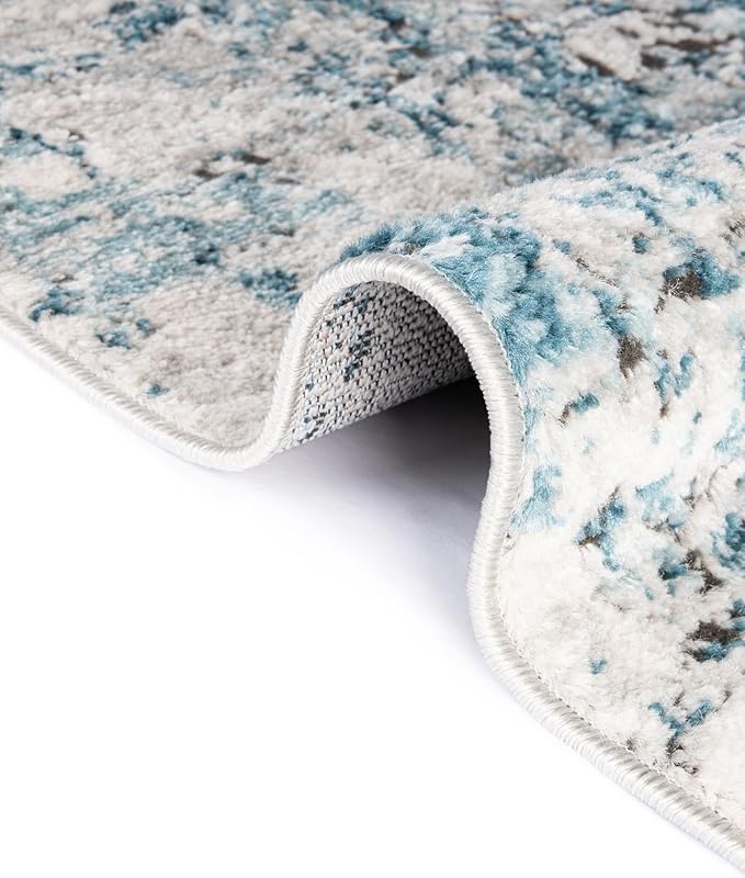 Rugs.com Leipzig Collection Rug – 8 Ft Square Blue Low-Pile Rug Perfect for Living Rooms, Kitchens, Entryways