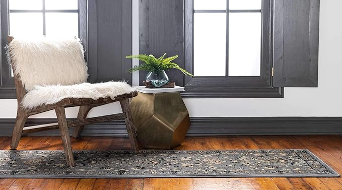 Unique Loom Sialk Hill Collection Area Rug - Washington (2' 7" x 10' Runner Gray/Black)