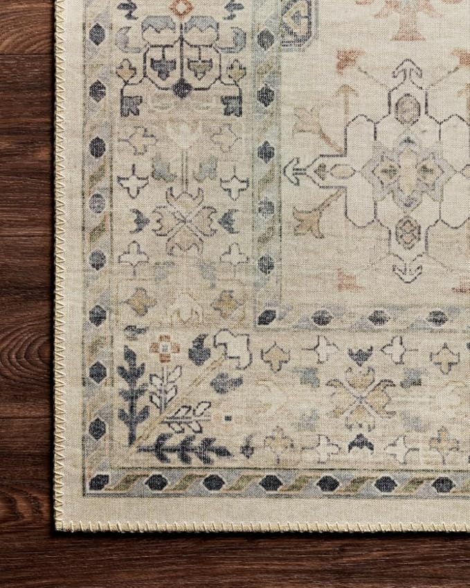 Loloi Hathaway Collection HTH-04 Beige/Multi 2'-0" x 5'-0", .25" Thick Accent Rug, Soft, Durable, Printed, Modern, Low Pile, Non-Shedding, Easy Clean, Living Room Rug