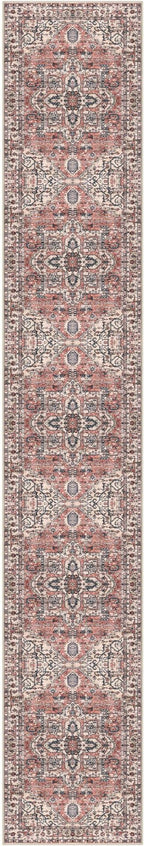 KOZYFLY Runners for Hallways 2x12 Ft Extra Long Washable Kitchen Runner Rug Boho Entryway Rug for Hallways Indoor Printed Faux Wool Stair Runner Carpet for Stairs Kitchen Hall, Terracotta/Beige