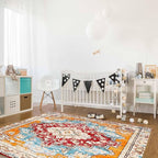 Bohemian Pattern Rectangular Area Rugs for Living Room Bedroom 2.8 x 5 ft Red & Orange Abstract Non-Shedding Soft Low Pile Rug Non Slip Washable Rug for Nursery Entryway Playroom