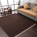 Rugsotic Carpets Hand Woven Flat Weave Kilim Wool ECO-Friendly Area Rugs - 6'x6', Square Shape, Dark Brown Color, Solid Plain Design, Low Pile Handmade Rugs for Living Room, Bed Room (D00111)