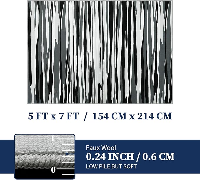 YIHOUSE 5×7 Ft Area Rugs for Living Room: Modern Abstract Black Grey and White Rug - Nonslip Washable Striped Rug for Bedroom Dining Room Office Playroom Nursery Home Decor