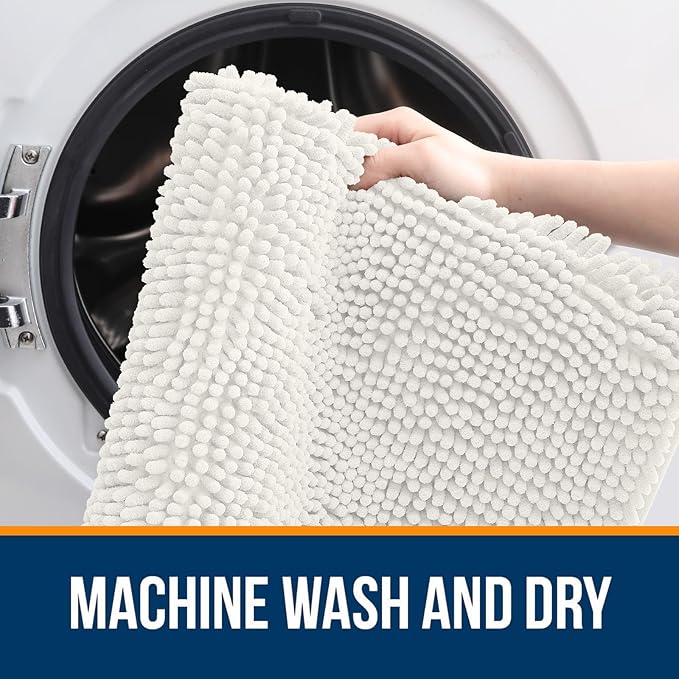 OLANLY Bathroom Rugs 59x35, Extra Soft Absorbent Chenille Bath Rugs, Rubber Backing Quick Dry, Machine Washable Bath Mats for Bathroom Floor, Tub and Shower, Home Decor Accessories, Ivory
