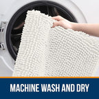 OLANLY Bathroom Rugs 59x24, Extra Soft Absorbent Chenille Bath Rugs, Rubber Backing Quick Dry, Machine Washable Bath Mats for Bathroom Floor, Tub and Shower, Home Decor Accessories, Ivory