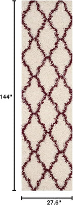 SAFAVIEH Dallas Shag Collection Runner Rug - 2'3" x 12', Ivory & Red, Trellis Design, Non-Shedding & Easy Care, 1.5-inch Thick Ideal for High Traffic Areas in Living Room, Bedroom (SGD257R)