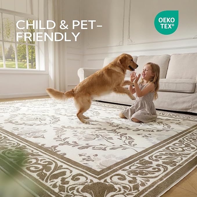 SOULFUL Medium Pile 4x6 Rugs for Living Room - Soft Underfoot Area Rug - Brown Boho Floral - Washable Non-Slip - Perfect for Bedroom Kids Room Under Dining Table Office