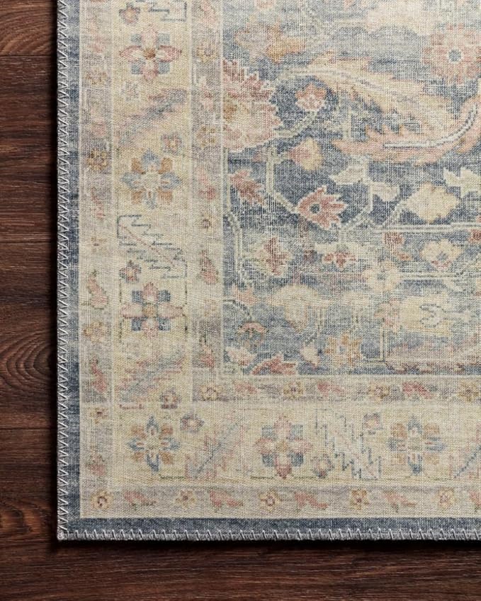 Loloi Hathaway Collection HTH-02 Denim/Multi 2'-0" x 5'-0", .25" Thick Accent Rug, Soft, Durable, Printed, Modern, Low Pile, Non-Shedding, Easy Clean, Living Room Rug