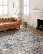Loloi Hathaway Collection HTH-01 Navy/Multi 3'-6" x 5'-6", .25" Thick Accent Rug, Soft, Durable, Printed, Modern, Low Pile, Non-Shedding, Easy Clean, Living Room Rug