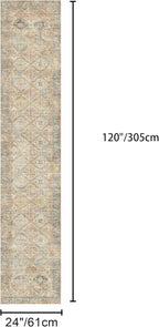 Bavni 2x10 Runner Rug Non Slip, Machine Washable Rug Runners for Hallways, Vintage Distressed Print Kitchen Runner, Low Pile Lightweight Carpet for Entryway Laundry Bedroom Bathroom Wood Brown