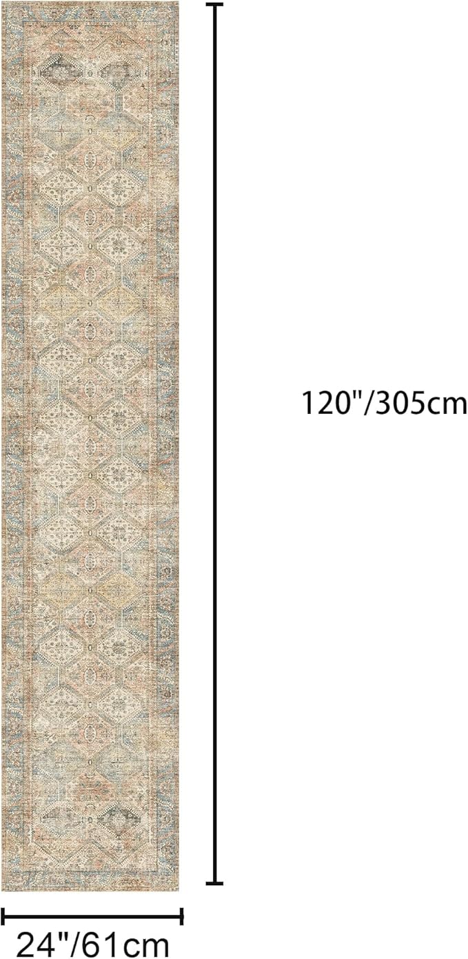 Bavni 2x10 Runner Rug Non Slip, Machine Washable Rug Runners for Hallways, Vintage Distressed Print Kitchen Runner, Low Pile Lightweight Carpet for Entryway Laundry Bedroom Bathroom Wood Brown