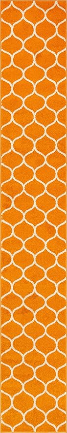 Rugs.com Lattice Frieze Collection Rug – 2' x 13' Runner Orange Medium Rug Perfect for Living Rooms, Large Dining Rooms, Open Floorplans