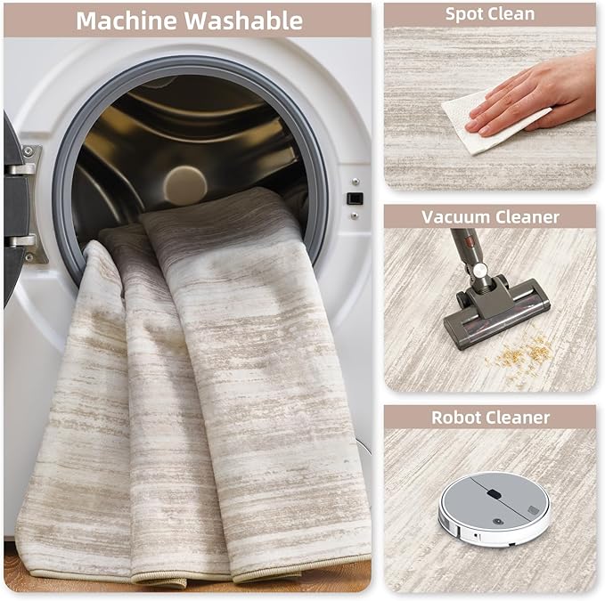 PADOOR Modern Abstract Runner Rug - 2x8 Washable Hallway Rugs, Ultra Soft Non-Slip Low Pile Floor Rugs for Hallway Entryway Kitchen Bedroom Bedside Laundry Room Brown