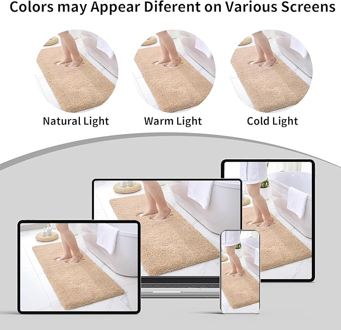 Beige Bathroom Rug 24x36 Non Slip Fluffy Bath Mat for Bathroom Floor Washable Plush Luxury Bath Rug for Tub Soft Shaggy Absorbent Shower Sink Mat