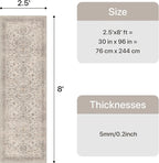 Bavni Washable Runner Rug 2’6”x8’, Non Slip Vintage Hallway Runner, Ultra Thin Low Pile Washable Carpet for Kitchen Entryway Bedroom, Light Taupe Brown
