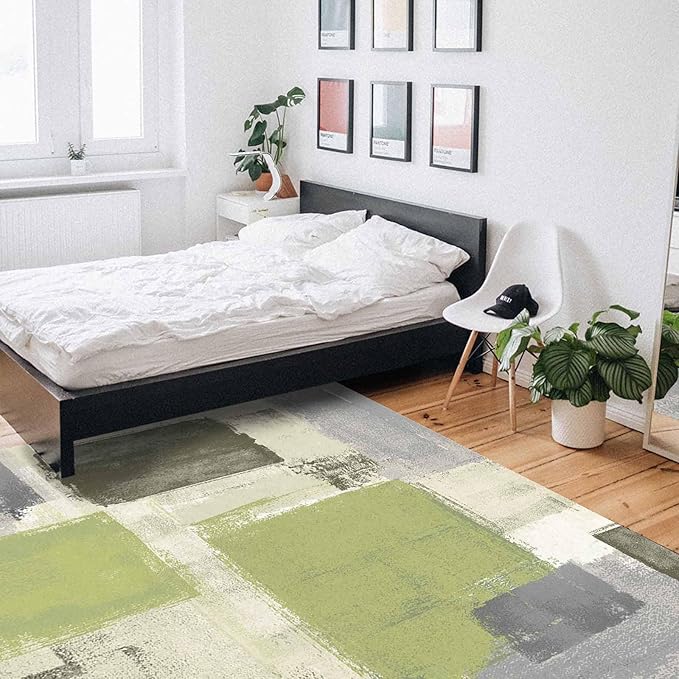 Sage Green Rectangular Area Rugs for Living Room Bedroom 2.8 x 5 ft Abstract Paint Texture Modern Art Non-Shedding Soft Low Pile Rug Non Slip Washable Rug for Nursery Entryway Playroom