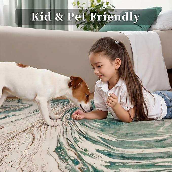 Ciicool Abstract Swirl Area Rug Indoor, 5x7 Washable Entryway Rug, Modern Soft Throw Entry Rug with Non-Slip Backing for Bedroom Living Room Entrance Kitchen, Low-Pile Floor Carpet Doormat Green