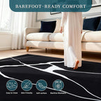 YIHOUSE Abstract Washable Rug 5x7,Ultra Thin Non Slip Black Rugs for Living Room,Modern Minimalist White Stripe Rugs for Bedroom,Dining Room Office Playroom (5'x7',Black-1)
