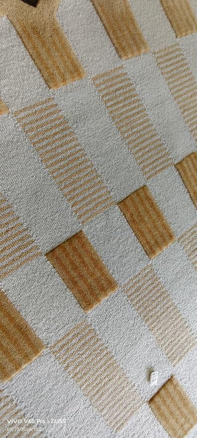 Handmade Scalloped Wool Area Rug - Modern Geometric Pattern, Green-Beige Stripes, Checkered Chevron Design - Soft, Durable Thick Carpet for Living Room, Bedroom (Neutral Beige, 5' x 8')
