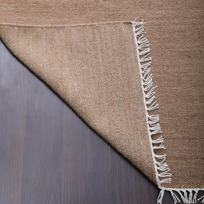 Rugsotic Carpets Hand Woven Flat Weave Kilim Wool 2'6''x6' Runner Area Rug Solid Light Brown D00111
