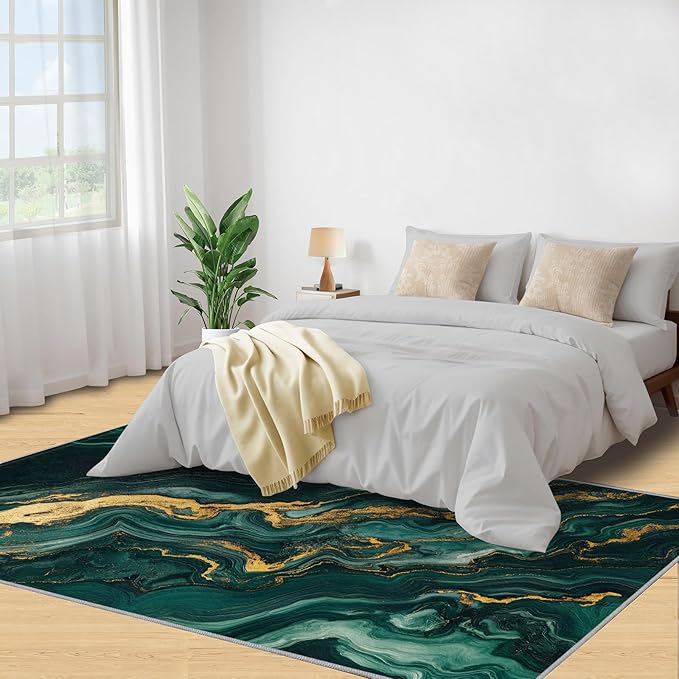 8x10 Abstract Marble Rugs for Living Room - Emerald-Green-Marble Large Area Rug, Luxury Stone Pattern Modern Boy Nursery Rug Soft Washable for Classroom Office Bedroom Kids Room