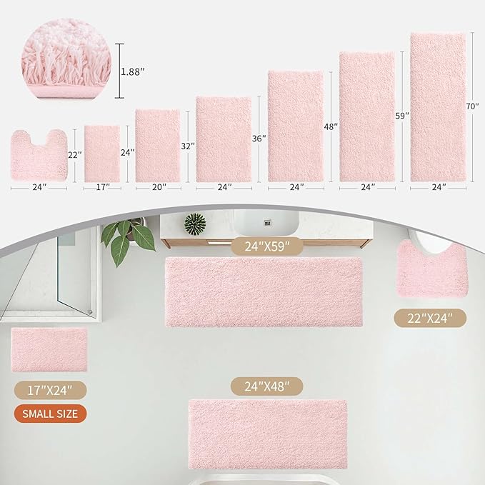 Pink Bathroom Rug 24x36 Non Slip Fluffy Bath Mat for Bathroom Floor Washable Plush Luxury Bath Rug for Tub Soft Shaggy Absorbent Shower Sink Mat