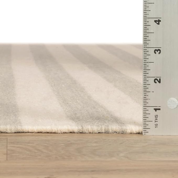 Home Conservatory Ladder Stripe Grey/Ivory Handwoven Wool 4 X 6 Feet, Grey/Ivory Stripe Pattern