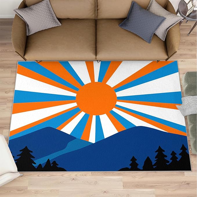 Boho Sun Area Rugs 3x4ft, Abstraction Deco Kids Bedroom Rug, Minimalist Sunburst Bedside Rug Durable Non Slip for Cafe Living Room Under Table Boys Room Decor