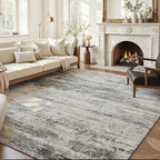 Area Rug 8x10 Washable Rug Grey for Living Room, Dining Room, Bedroom, Large Carpets, Non Slip & Non-Shedding Low Pile Vintage Print Rug for Home Office Decor