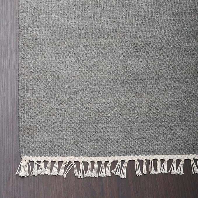 Rugsotic Carpets Hand Woven Flat Weave Kilim Wool ECO-Friendly Area Rugs - 10'x10', Square Shape, Silver Color, Solid Plain Design, Low Pile Handmade Area Rugs for Living Room, Bed Room (D00111)