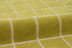 Checkered Wool Area Rug with Scalloped Border, Chartreuse Green & Cream Grid, Hand-Tufted, Soft Cut Pile, Modern Cottagecore Living Room, Bedroom & Nursery Carpet - 6x6 Ft (Square)