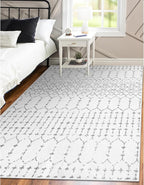 Lahome Moroccan Living Room Area Rug - Washable Rugs 4x6 Non-Slip Soft Throw Rugs for Bedroom White Lightweight Large Rug, Modern Geometric Print Low-Pile Capet for Classroom Office Dining Room(White)