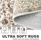 KILOCOCO Area Rug 5x7 Living Room Rug Washable Printed Vintage Floral Non Slip Soft Rubber Backed Indoor Bedroom Rugs for Laundry Room Kitchen Playroom Moroccan Area Rugs, Beige/Brown