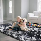 Fluffy Rug Shaggy Area Rug, Mottling Black 9x12 Area Rugs for Living Room, Large Shag Area Rugs for Bedroom Kids Room Home Decor, Upgrade Anti-Skid Rectangular Fuzzy Rugs