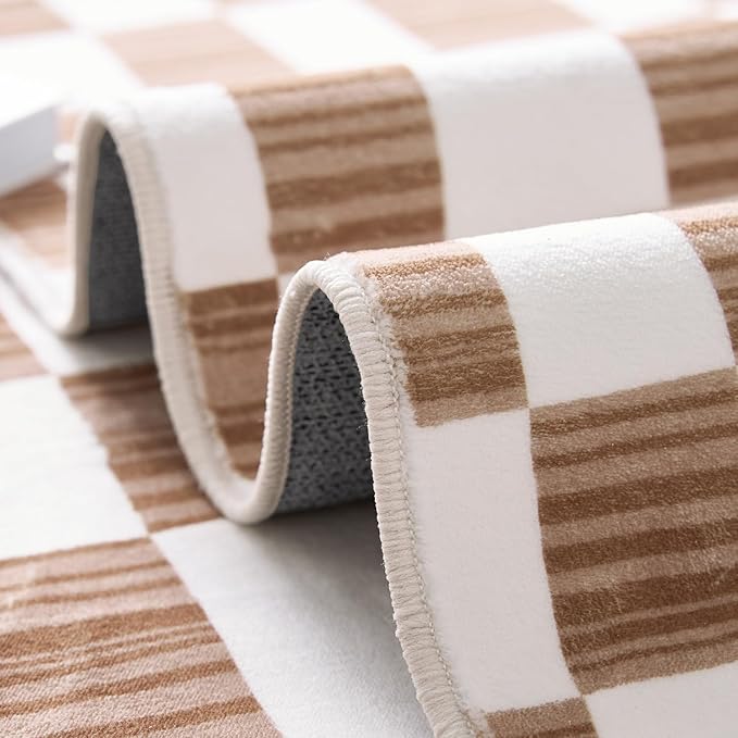 jinchan 3x5 Brown Checkered Area Rugs for Kids Room - Machine Washable Rug Modern Neutral Geometric Lattice Soft Non-Slip Carpet for Nursery Playroom Bedroom Entryway Living Room Home Office