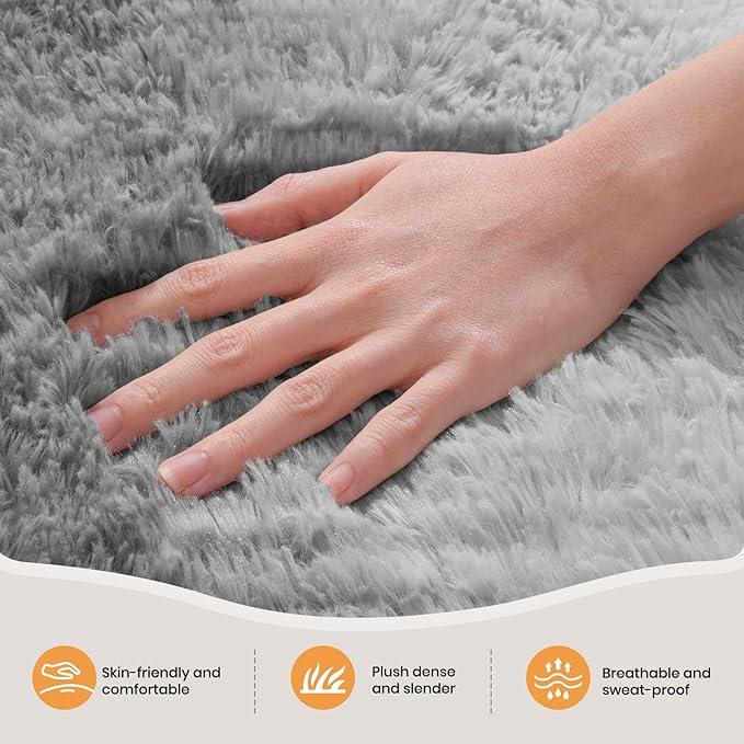 Zentavio Grey White Gradient Area Rugs for Living Room, Rugs for Bedroom 6x9 Fluffy Carpet Soft Shag Aesthetic Plush High Pile Gray Throw Rug for Nursery Kids Room Dorm