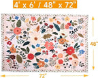 Floral Rug 4x6 Washable Low Pile Living Room Vintage Rug Soft Print Non-Slip Bedroom Carpet for Office Dining Room Home Decor（Pink）