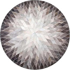 Cowhide Hairon Leather Round Rug, Geometric Patterned Circle Carpet for Living Room, Bedroom, Hall, Brown, 5×5ft