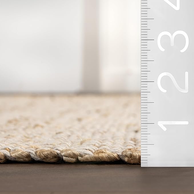 nuLOOM 6 Round Elfriede Jute & Cotton Hand Woven Area Rug, Natural, Solid Rustic Farmhouse Style, Weaved Design, Natural Fiber, For Bedroom, Living Room, Dining Room, Hallway, Office, Entryway