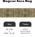 HUGEAR 2x8 Runner Rug Hallway Machine Washable Retro Green Vintage Floral Low Pile Carpet Distressed Long Throw Rug Bedroom Office Bathroom Kitchen Laundry Non Slip Soft Lightweight