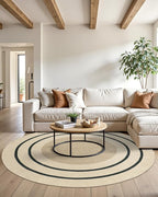 DEXI Round Jute Rug Natural Fiber 4x4, Braided Woven Area Rugs No Shed, Soft Neutral Rustic Carpet Mat for Indoor Outdoor Patio Dining Living Room Bedroom Farmhouse, 4ft, Ivory/Black